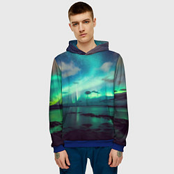 Толстовка-худи мужская Aurora borealis, цвет: 3D-синий — фото 2