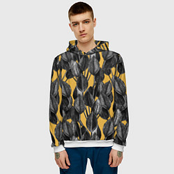 Толстовка-худи мужская Летние Листья На Оранжевом Цвете, цвет: 3D-белый — фото 2