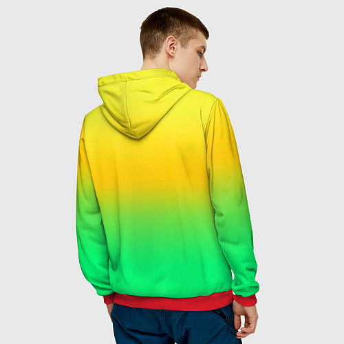 Мужская толстовка Неоновый градиентный желто-зеленый фон / 3D-Красный – фото 4