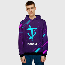 Толстовка-худи мужская Символ Doom в неоновых цветах на темном фоне, цвет: 3D-черный — фото 2