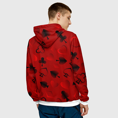 Мужская толстовка Карты карточные масти на красном фоне / 3D-Белый – фото 4