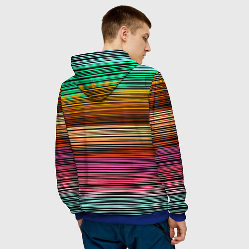 Мужская толстовка Multicolored thin stripes Разноцветные полосы / 3D-Синий – фото 4