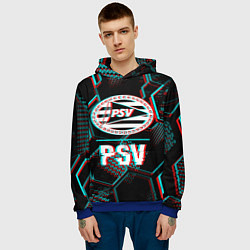 Толстовка-худи мужская PSV FC в стиле Glitch на темном фоне, цвет: 3D-синий — фото 2