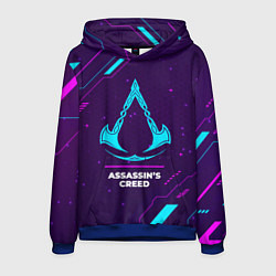 Толстовка-худи мужская Символ Assassins Creed в неоновых цветах на темном, цвет: 3D-синий