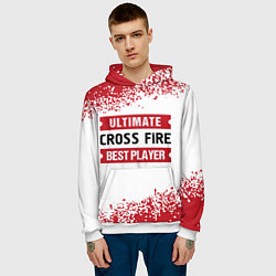 Толстовка-худи мужская Cross Fire: красные таблички Best Player и Ultimat, цвет: 3D-белый — фото 2