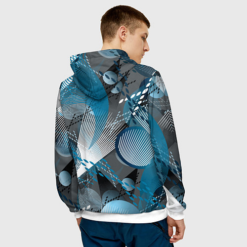 Мужская толстовка Абстрактный серо-синий принт / 3D-Белый – фото 4