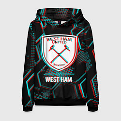 Толстовка-худи мужская West Ham FC в стиле Glitch на темном фоне, цвет: 3D-черный