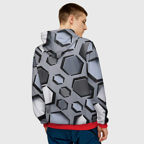 Мужская толстовка Металлическая киберпанк броня - Серый / 3D-Красный – фото 4