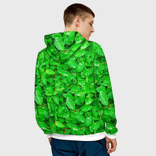 Мужская толстовка Зелёные листья - текстура / 3D-Белый – фото 4