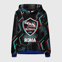 Мужская толстовка Roma FC в стиле Glitch на темном фоне