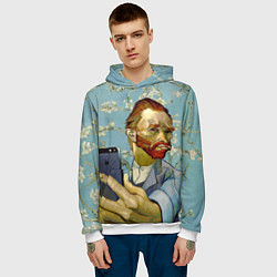 Толстовка-худи мужская Ван Гог Селфи - Арт Портрет, цвет: 3D-белый — фото 2