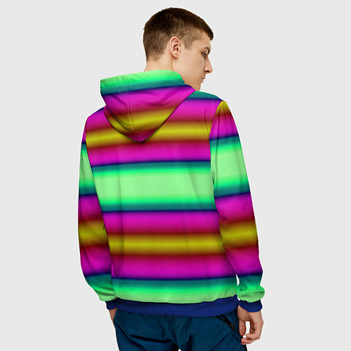 Мужская толстовка Разноцветный неоновый полосатый узор / 3D-Синий – фото 4