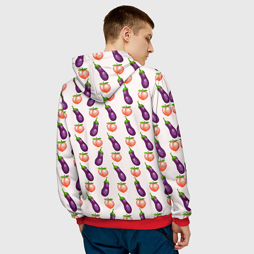 Мужская толстовка Баклажаны и персики паттерн / 3D-Красный – фото 4