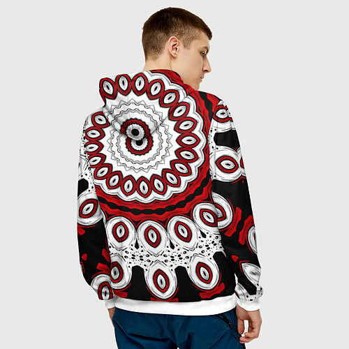 Мужская толстовка Красно-черный калейдоскоп мандала / 3D-Белый – фото 4