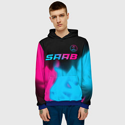 Толстовка-худи мужская Saab - neon gradient: символ сверху, цвет: 3D-синий — фото 2