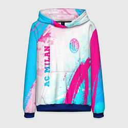 Толстовка-худи мужская AC Milan neon gradient style: символ и надпись вер, цвет: 3D-синий