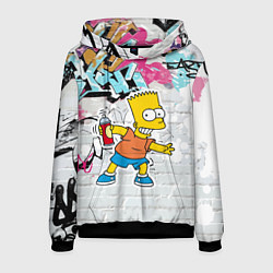 Толстовка-худи мужская Барт Симпсон на фоне стены с граффити, цвет: 3D-черный