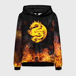 Толстовка-худи мужская Огнедышащий дракон и пламя, цвет: 3D-черный