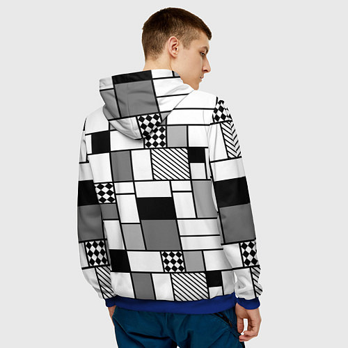 Мужская толстовка Черно белый геометрический скандинавский узор / 3D-Синий – фото 4