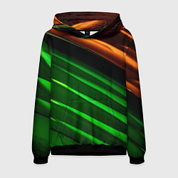 Толстовка-худи мужская Абстрактные зелёные и оранжевые поверхности, цвет: 3D-черный