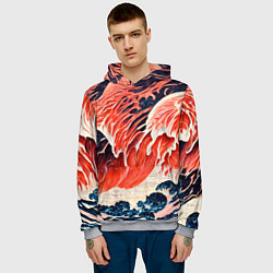 Толстовка-худи мужская Великая красная волна, цвет: 3D-меланж — фото 2