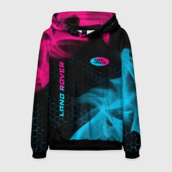 Толстовка-худи мужская Land Rover - neon gradient: символ и надпись верти, цвет: 3D-черный