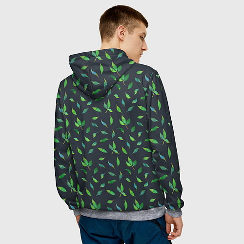 Мужская толстовка Зеленые листья и веточки на темном фоне / 3D-Меланж – фото 4