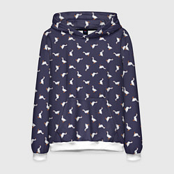 Толстовка-худи мужская Гуси на синем паттерн, цвет: 3D-белый