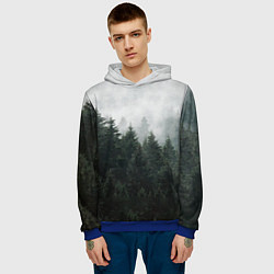 Толстовка-худи мужская Туманный хвойный лес, цвет: 3D-синий — фото 2