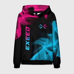 Толстовка-худи мужская Exeed - neon gradient: символ и надпись вертикальн, цвет: 3D-черный