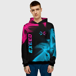 Толстовка-худи мужская Exeed - neon gradient: символ и надпись вертикальн, цвет: 3D-черный — фото 2