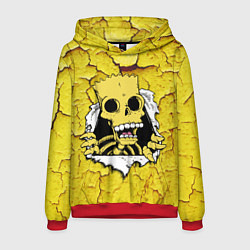 Толстовка-худи мужская Скелет Барта Симпсона разрывает штукатурку стены, цвет: 3D-красный