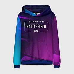 Толстовка-худи мужская Battlefield gaming champion: рамка с лого и джойст, цвет: 3D-синий