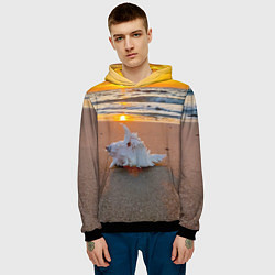 Толстовка-худи мужская Ракушка на песочном берегу тихого океана, цвет: 3D-черный — фото 2