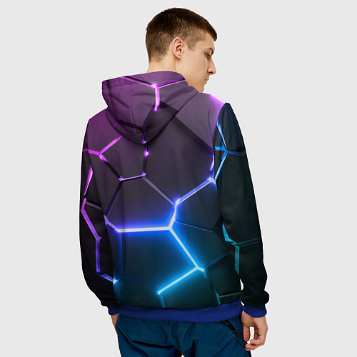 Мужская толстовка Фиолетовый градиент - неоновые геометрические плит / 3D-Синий – фото 4
