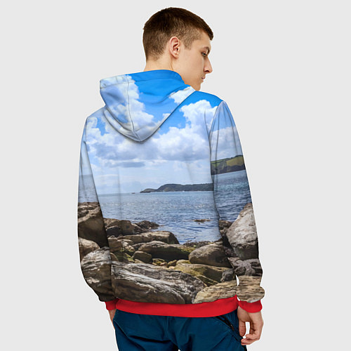 Мужская толстовка Парусник на горизонте океана / 3D-Красный – фото 4