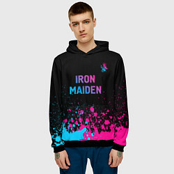 Толстовка-худи мужская Iron Maiden - neon gradient: символ сверху, цвет: 3D-черный — фото 2