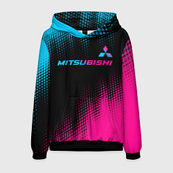 Толстовка-худи мужская Mitsubishi - neon gradient: символ сверху, цвет: 3D-черный