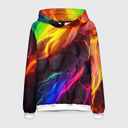 Толстовка-худи мужская Neon rainbow lava, цвет: 3D-белый