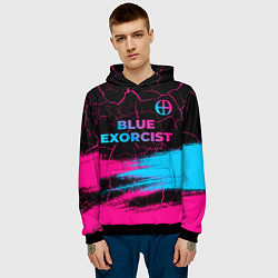 Толстовка-худи мужская Blue Exorcist - neon gradient: символ сверху, цвет: 3D-черный — фото 2