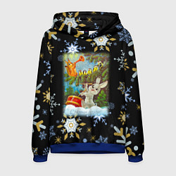 Мужская толстовка Новый год зайчик играет на барабане