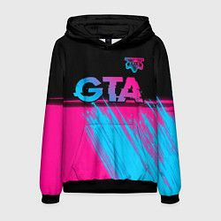 Толстовка-худи мужская GTA - neon gradient: символ сверху, цвет: 3D-черный