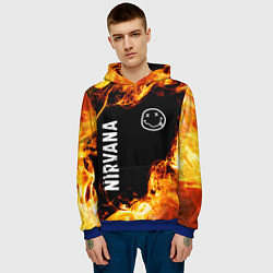 Толстовка-худи мужская Nirvana и пылающий огонь, цвет: 3D-синий — фото 2