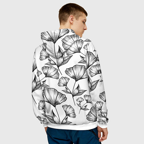 Мужская толстовка Графичные цветы на белом фоне / 3D-Белый – фото 4