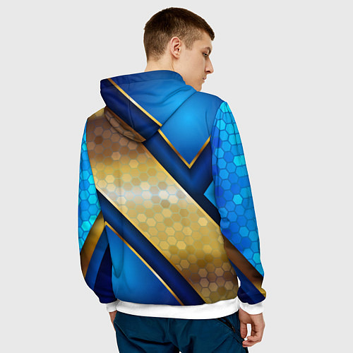 Мужская толстовка Золотой герб России на синем объемном фоне / 3D-Белый – фото 4