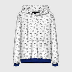 Толстовка-худи мужская 90s pattern on white, цвет: 3D-синий