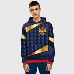 Толстовка-худи мужская Золотой герб России на объемном синим фоне, цвет: 3D-красный — фото 2