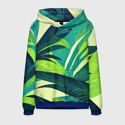 Толстовка-худи мужская Яркие тропические листья пальмы, цвет: 3D-синий