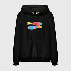 Толстовка-худи мужская Цветные рыбки знака зодиака, цвет: 3D-черный
