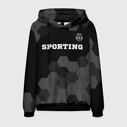 Толстовка-худи мужская Sporting sport на темном фоне: символ сверху, цвет: 3D-черный